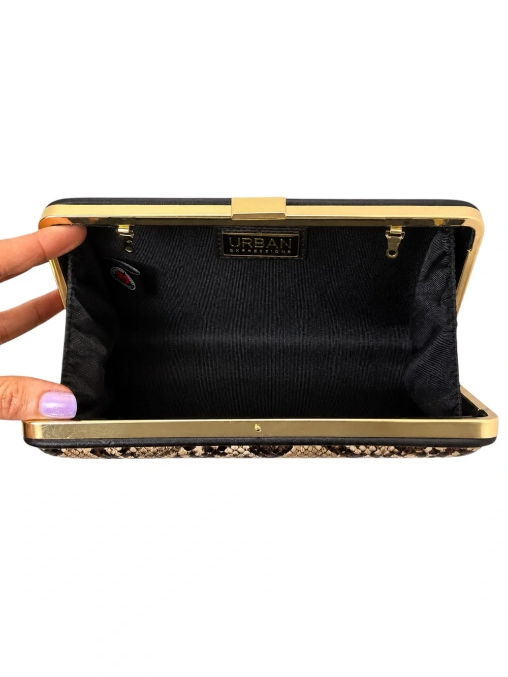 Urban Expressions Evening Box Clutch Vivian O'Nay Vegan Snake Print Beige